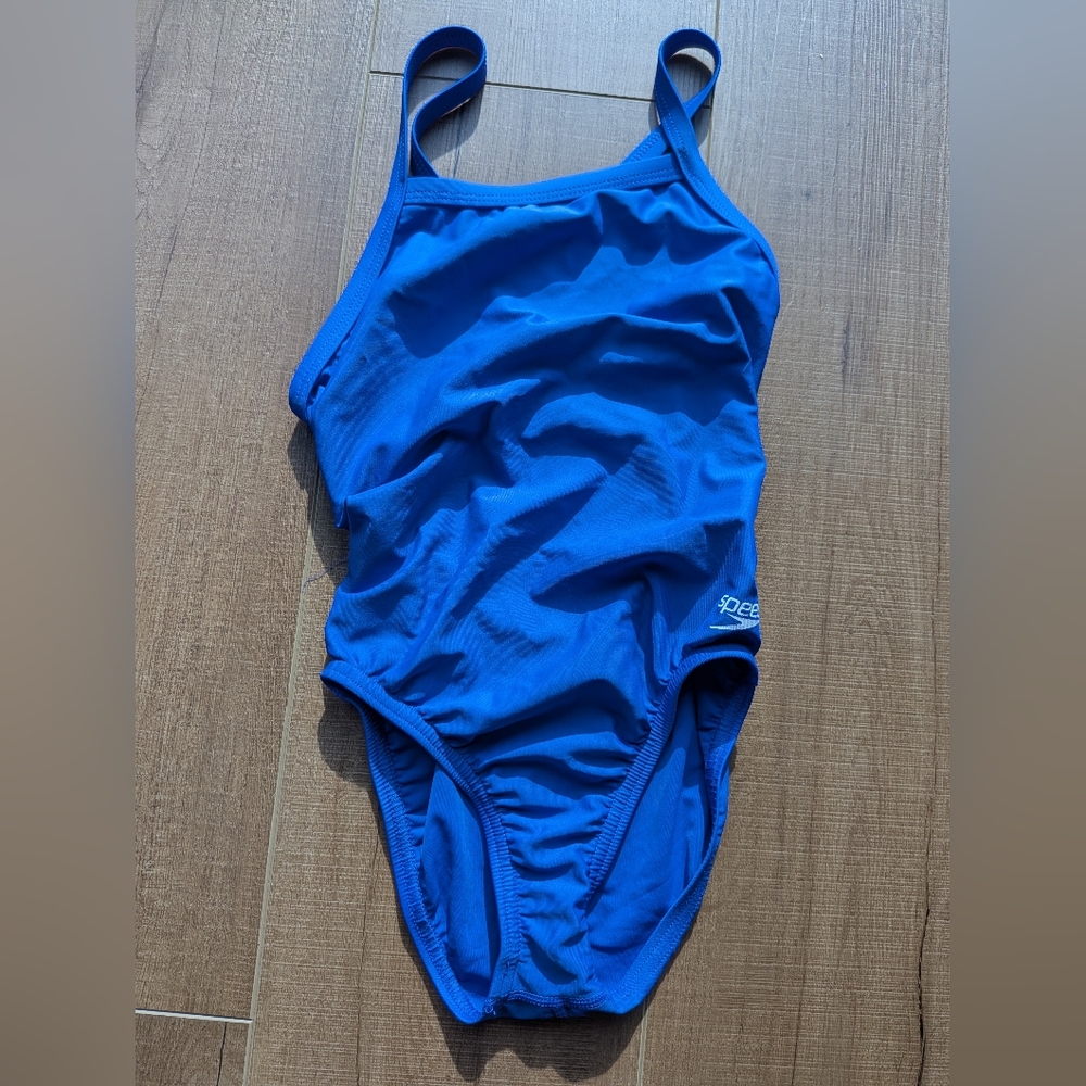 Speedo Girl's One Piece PowerFlex Flyback Solid Swimsuit - Sapphire - Size 26 - Picture 2 of 6